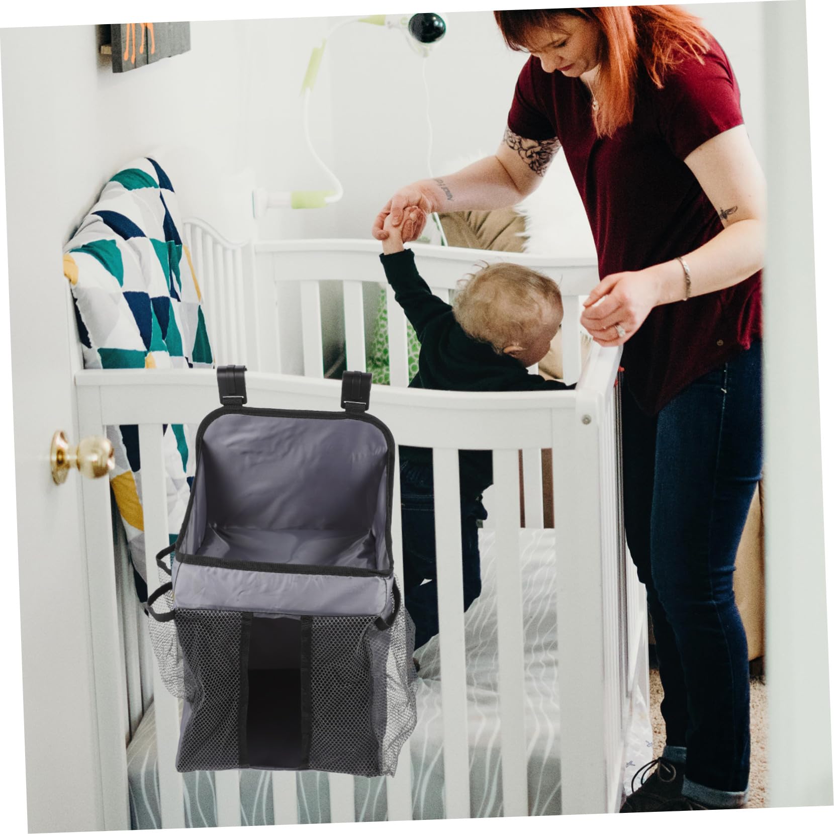 Toddmomy Faltbarer Wickel Organizer mit Großen Fächern Hängender Windel Aufbewahrungsbeutel für Wickeltisch Multifunktionale Windeltasche mit Netzfront Praktisch für Reise und Zuhause