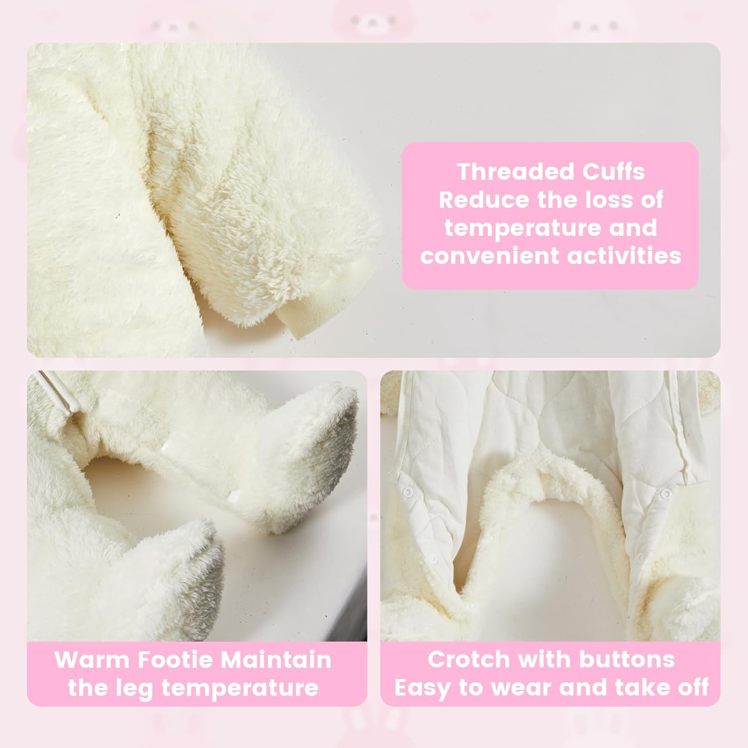 JiAmy Baby Fleece Snowsuit Animal Hooded Winter Romper Warm Footed Onesie Padded Infant Stroller Jumpsuit - Image 3