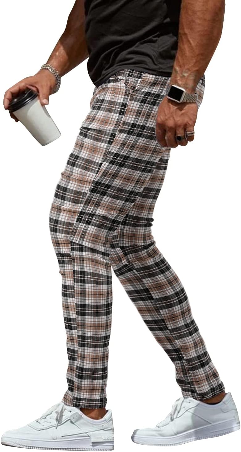 Woenzaia Men's Slim Fit Dress Pants Casual Stretchy Twill Chinos Tapered Skinny Slacks - Image 3