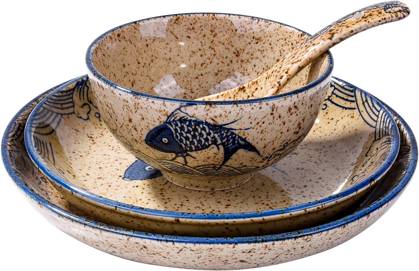 4-Piece Ceramic Dinnerware Set, Plate, Dish, Bowl, Spoon, Japanese Hand-painted Tableware set, A Good Tableware (Yule)