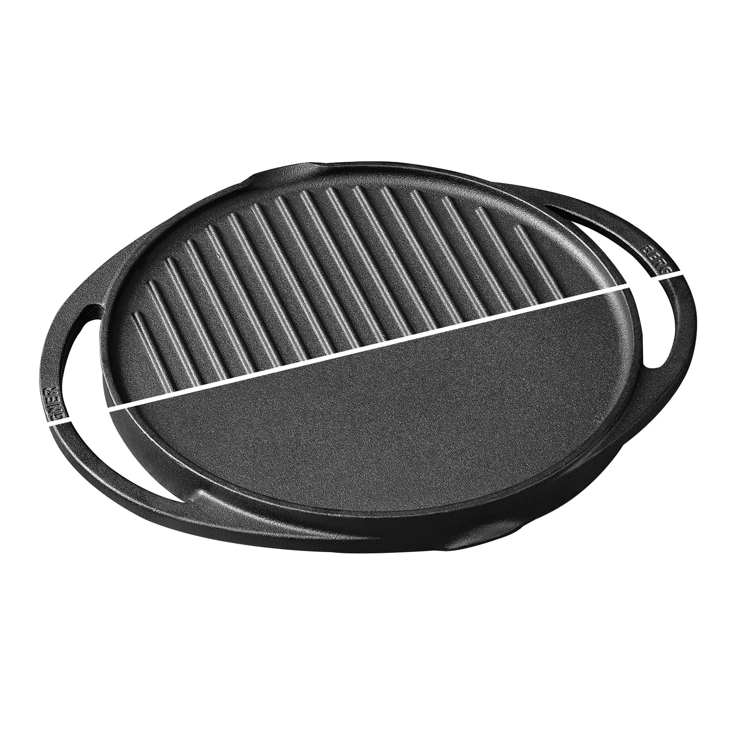 BERGNER Elements Cast Iron 30 cm Reversible Grill Pan, Pre-Seasoned, Grilling & Cooking, for Meats/Seafood/Vegetables/Eggs/Fajitas/Paninis/Quesadillas/Burger, Gas Ready