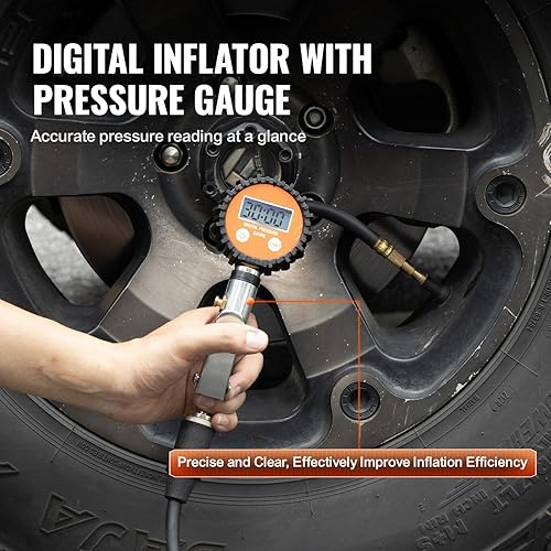 Miniatura 3 de VEVOR Inflador de neumáticos 6CFM, compresor de aire portátil, compresor de aire de 12 V, resistente 150 PSI, inflador de neumáticos con medidor de