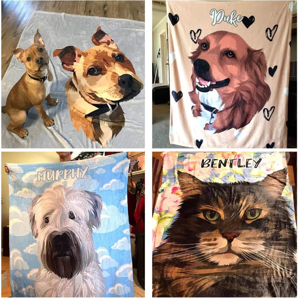 YYFQ Coperte personalizzate con foto, per ritratto di animali domestici, regalo di compleanno personalizzato per papà, mamma, bambini, cani, amici o amanti (100 x 150 cm