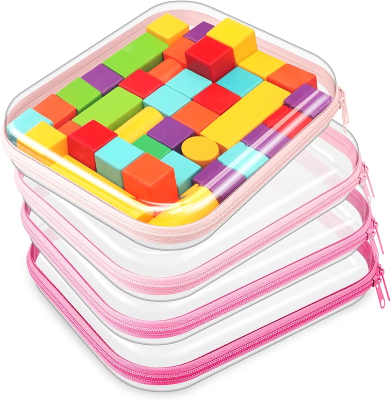 Hoolerry Estojos Rígidos Transparentes com Zíper, Rosa, 20,07 x 20,00 x 5,00 cm, Pacote com 4