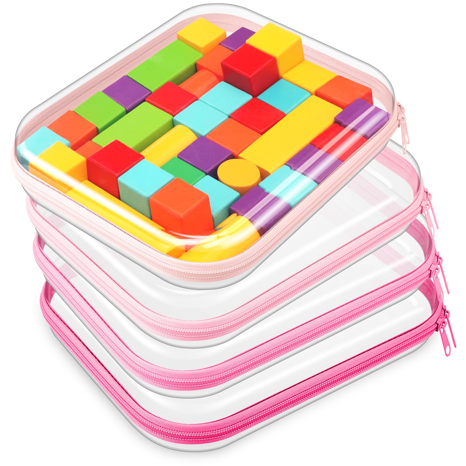 Hoolerry 4 Pcs Hard Clear Zipper Case Makeup Bags Plastic Pencil Pouch Transparent Storage Box Containers for Cosmetics, Snacks, Building Blocks,