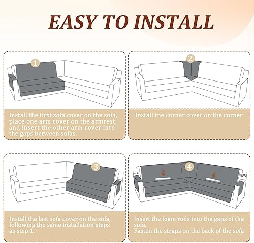 Miniatura 7 de HDCAXKJ Fundas de sofá seccionales 100% impermeables dobles, 3 piezas, color gris, en forma de L, funda seccional en forma de L, funda de sofá en