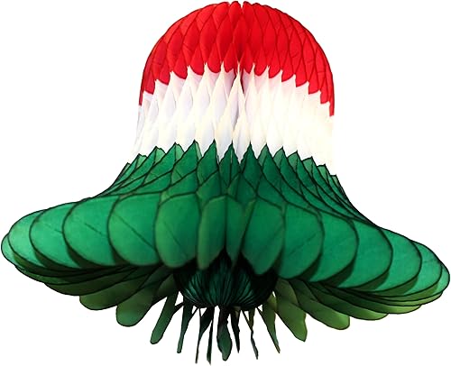 Miniatura 2 de Campanas de tejido de panal a rayas rojas, blancas y verdes, juego de 3 (15 pulgadas, 11 pulgadas, 9 pulgadas)