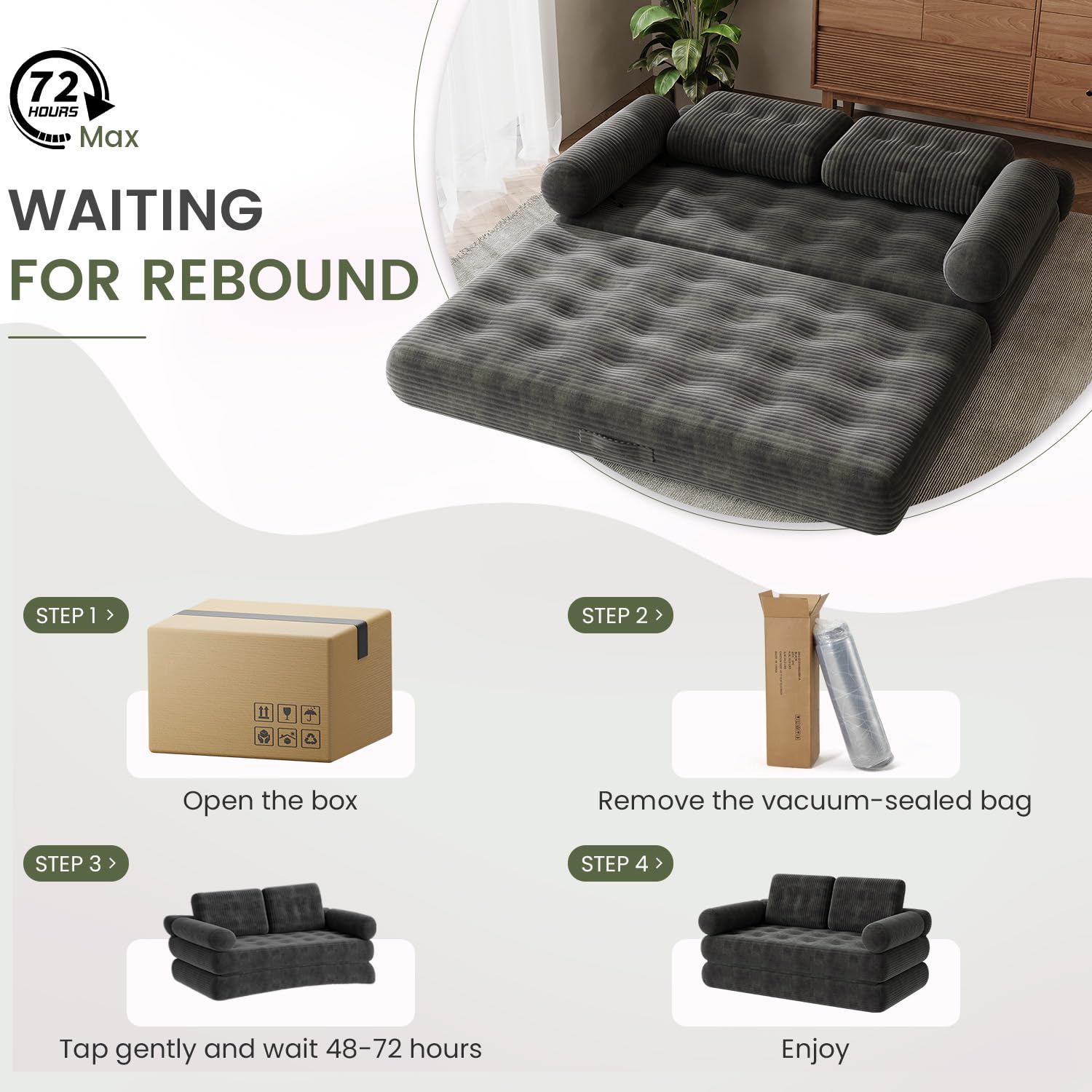 59" Convertible Sofa Bed, 5-in-1 Folding Sleeper Chair - Grey, Full | Loveseat Fold Out Boneless Couch Futon Floor Mattress Lounge with Pillows Removable Armrests for Dorm Apartment Living Room