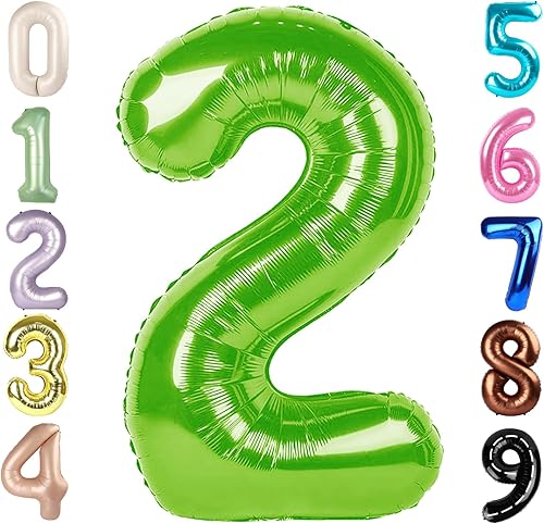 Globo de número verde de 40 pulgadas y mini globo de dinosaurio (Numero 2)