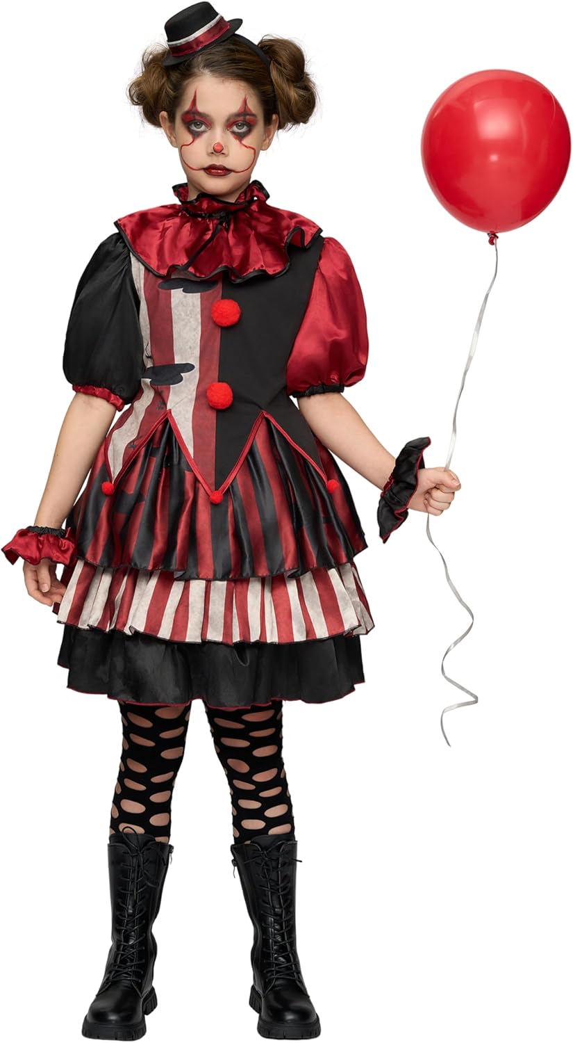Spooktacular Creations Girls Scary Clown Costume, Kids Halloween Costume, Twisted Clown Dress Costume Medium(8-10 yrs)