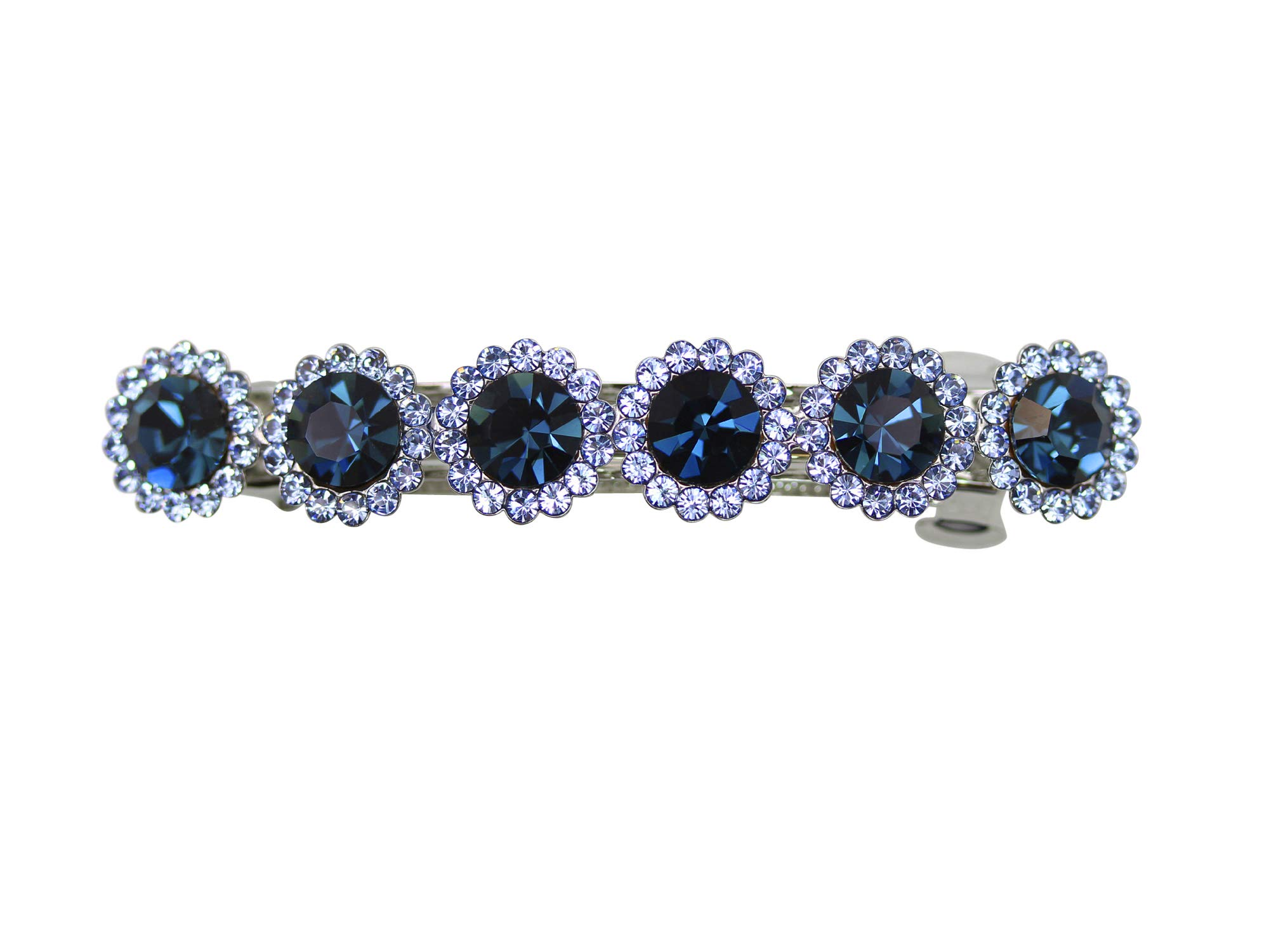 Faship Gorgeous Navy Blue Rhinestone Crystal Floral Small Hair Barrette Clip