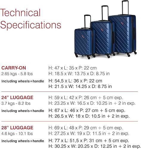Miniatura 7 de SWISS MOBILITY AHB Collection - Maleta de mano giratoria de carcasa dura para aviones, maleta expandible con ruedas giratorias de 360 grados, mango