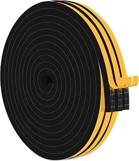 27m sealing tape, self adhesive for doors windows, 6mm (W) x 3mm(D), black door seal, self-adhesive, foam tape, foam strips, anti-cold wind noise and collision (9m x 3 rolls)