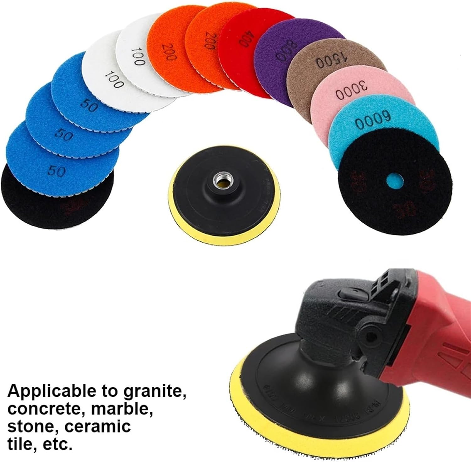 15pcs Diamond Polishing Pads 4 Inch 100mm Wet/Dry Polishing Backer Granite Marble Concrete Stone Grinding Discs Hand Tools