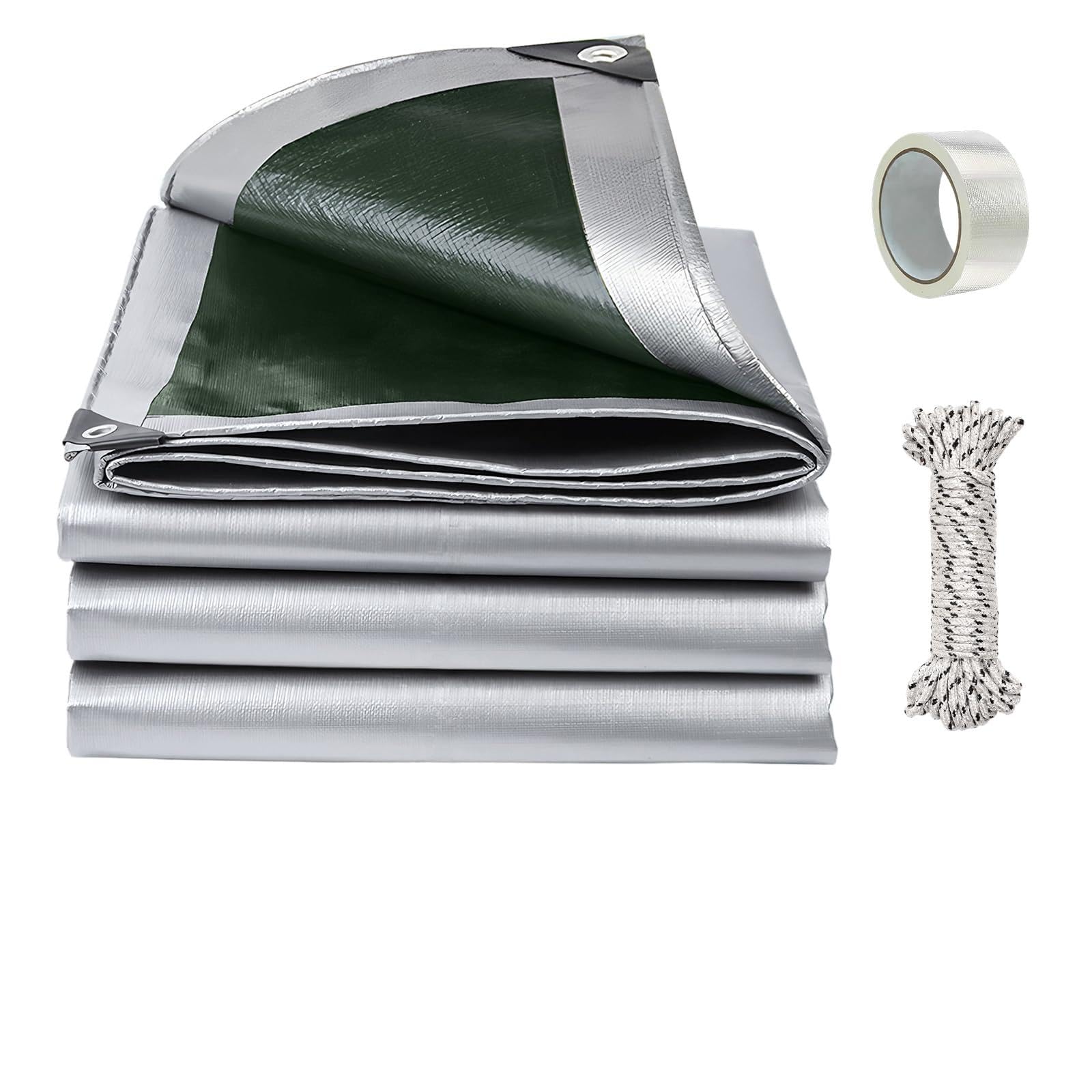 Fairblo Large Tarpaulin Waterproof Heavy Duty 3m x 3m 180 GSM PE Tarp Sheet Cover with 10m Rope & Eyelets & Tarpaulin Repair Tape for Outdoor Garden Furniture Camping Chicken Coop — image 1