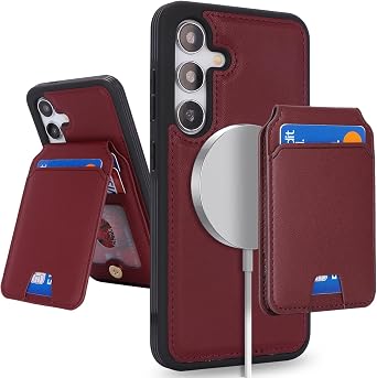 SailorTech for Samsung Galaxy S24 case with Credit Card Holder mag Safe, for Galaxy S24 Phone Leather Case Wallet for Women Compatible mag Safe Wallet Detachable 2-in-1 for Men-Red