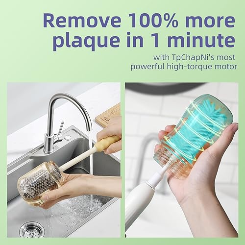 Miniatura 7 de TpChapNi Juego de cepillos eléctricos para biberones de viaje, limpiador de cepillo eléctrico para botellas, Kit de limpiador de botellas de bebé 6