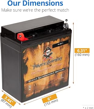 Pirate Battery YTX16-BS-1 Maintenance Free Replacement Battery for ATV and Motorcycle: 12 Volts, 1.4 Amps, 14Ah, Nut and Bolt (T3) Terminal
