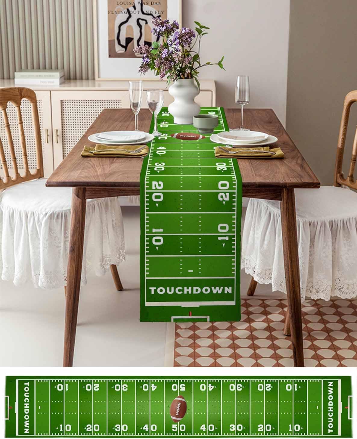 Seven Roses American Football Sports Game Day Table Runner 120 Inches Long Farmhouse Dress Scarves, Rugby Field Stadium Dining Tablerunner for Coffee Table/Kitchen Island/Party Décor, 13" x 120"