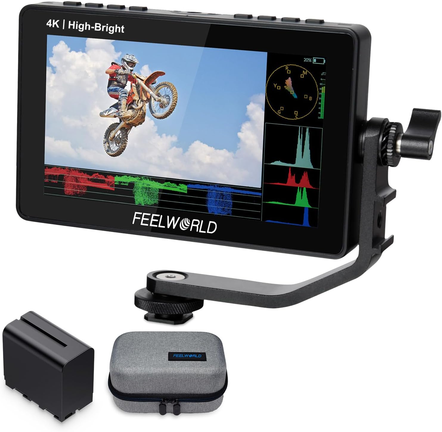 FEELWORLD F5 Prox 5.5 Inch 1600nit High Bright DSLR Camera Field Monitor with F970 Battery 6600mAh and Bag, Touchscreen Waveform LUT External Install and Power Kit 1920×1080 HDMI in Out Type-c Input