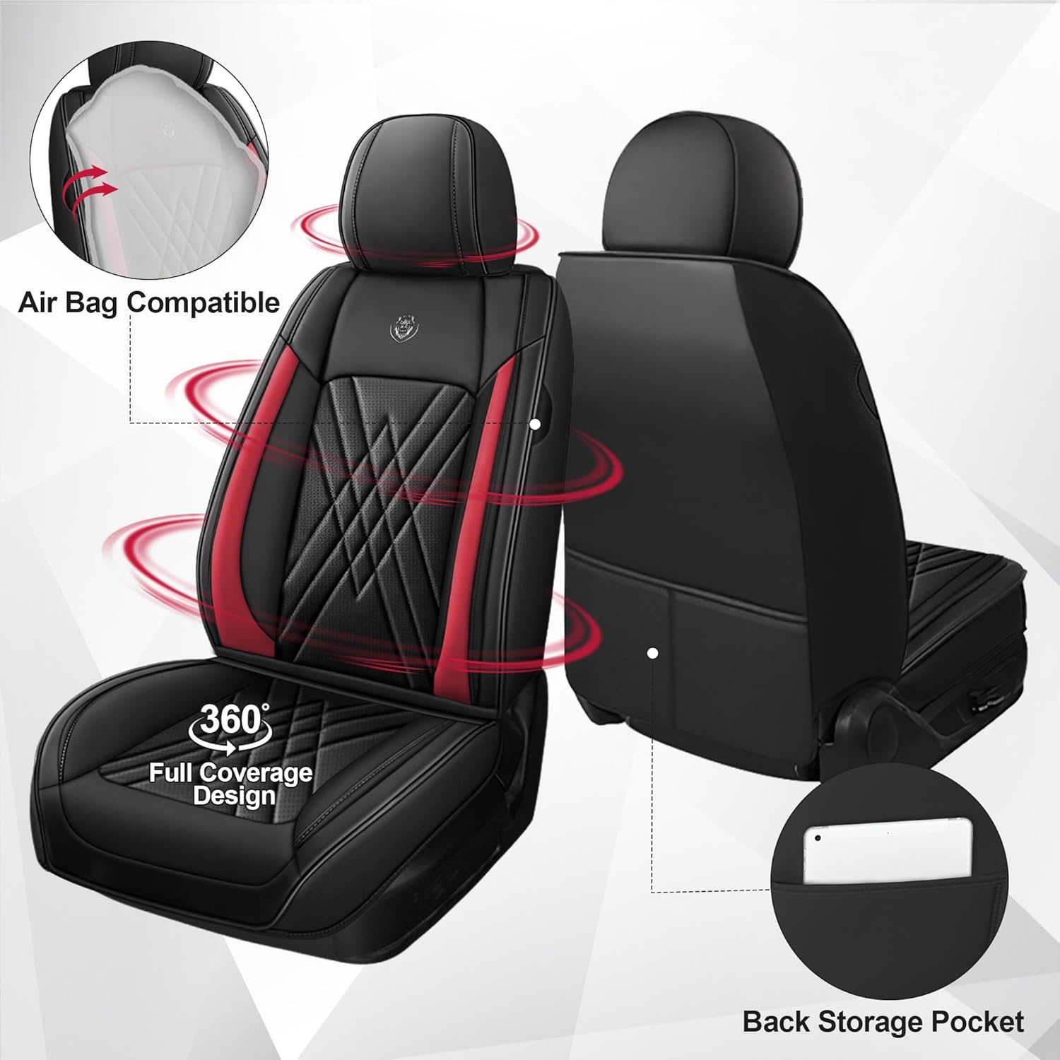 Car Seat Covers for Audi SQ5 2014-2026, 2 Piece Set Nappa Leather Non-Slip Seat Protectors, Breathable Seat Cover Set. (Standard 2 Seats, Black Red)