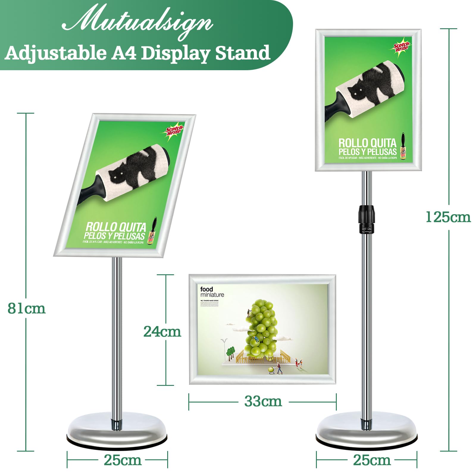 A4 Espositore Regolabile da Pavimento - Supporto in Alluminio per Poster e Avvisi - Sostituzione Rapida (Argento)
