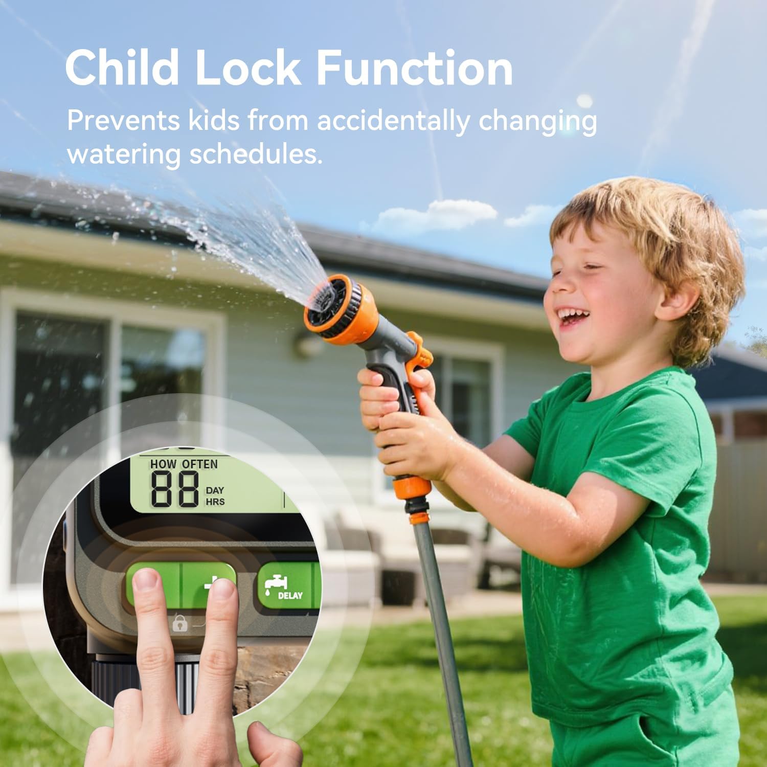 Sprinkler Timer with remote control, Programmable Water Timer for Garden Hose, Outdoor Hose Faucet Timed with 4 Plans/Rain Delay/Automatic Watering controller System, Digital Irrigation for Yard, Lawn