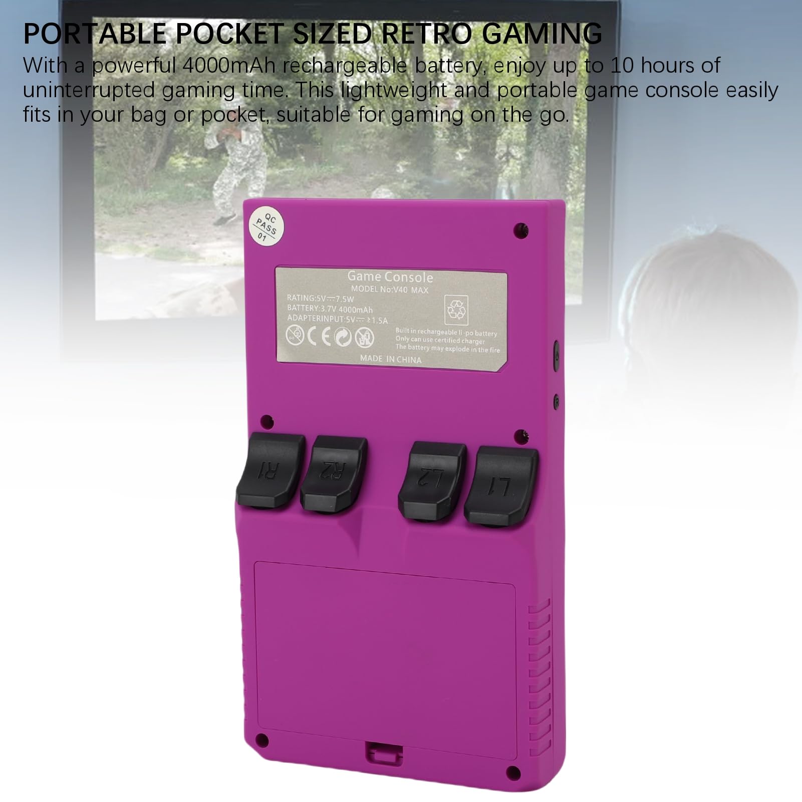 Goshyda Handheld -Spiel, Tragbare Retro -Gaming -Konsole mit RGB -Farben, die in 256 GB Speicherkarte 45 Emulatoren Eingebaut Sind, 4.0 Im HD -Bildschirm Video Player (violett)