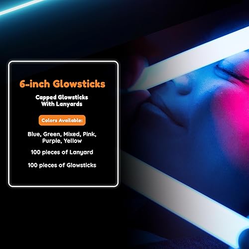 Miniatura 5 de Glow Fever Palitos que brillan en la oscuridad 100 unidades de barras brillantes de 6 pulgadas pack de fiesta a granel con tapas de extremo y