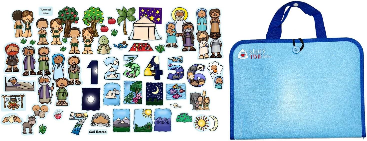 4 Bible Story Set & Flannel Board Days of Creation Garden Eden Abraham Sarah Jacob Essau 66 Felt Pieces