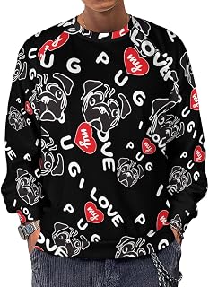 I Love My Pug Men's Crewneck Sweatshirt Long Sleeve Casual Pullover Sweater T-Shirt Lightweight Tops