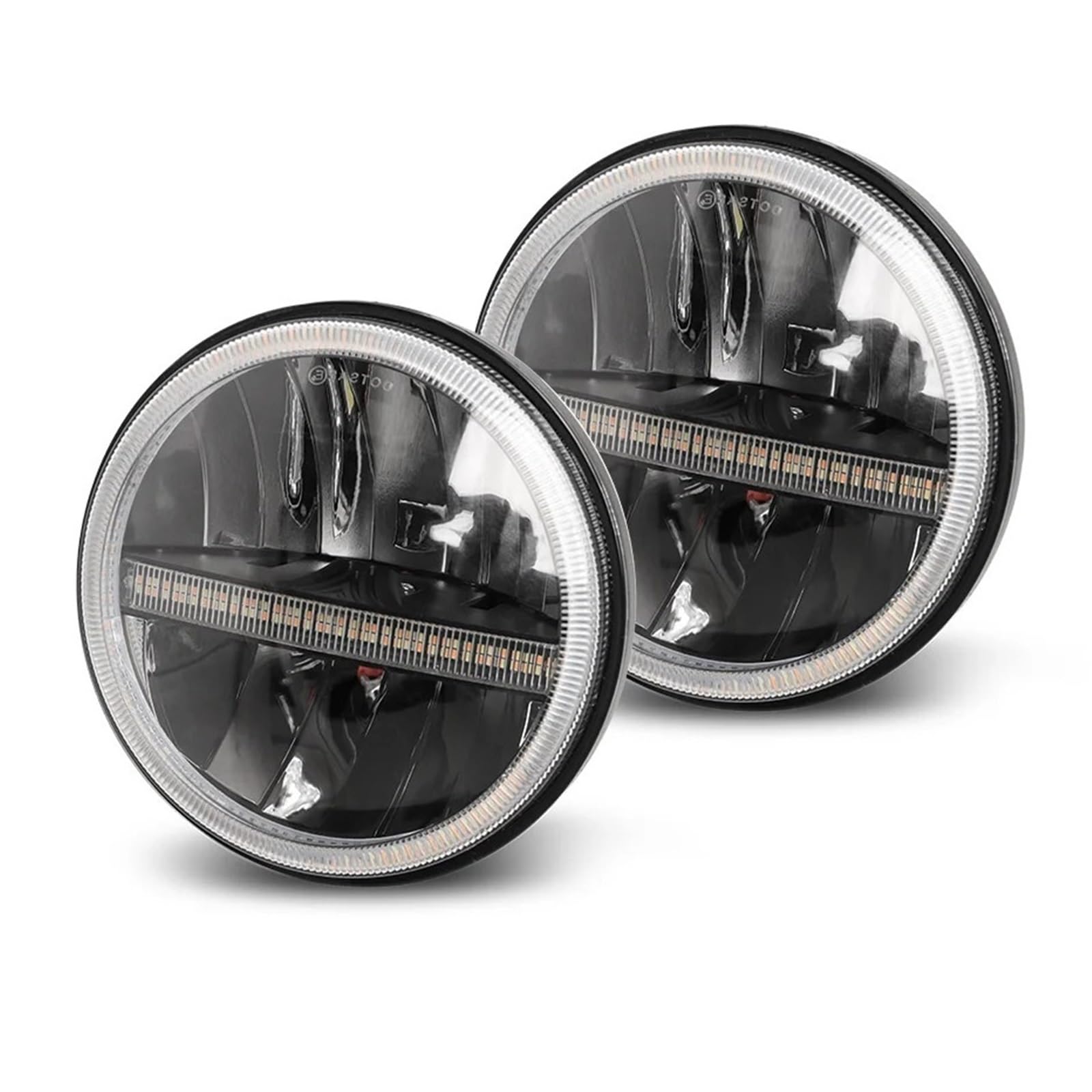 Faros de Motocicleta Luces de Niebla Compatible con todoterreno Wrangler FJ40 12V 24V 7 pulgadas faro de motocicleta Hi/Lo Beam Angel Eyes DRL doble Color 6000k + 3500k Faro Compatible
