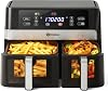 SIMPLUS Hot Air Fryer 10L Double Basket with Viewing Window 2 Chambers with Independent Temperature Control 11 Programmes LCD Touch Screen 1800 W Airfryer Timer & Preheating Non-Stick Coating