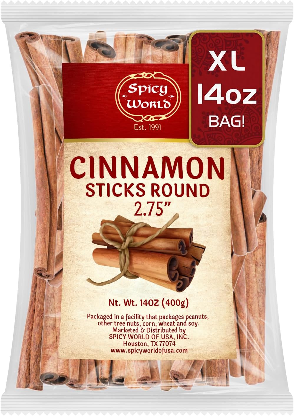 Spicy World Cinnamon Sticks 14 Oz Bag ~100 Sticks - Strong Aroma, Perfect for Baking, Cooking & Beverages - 3+ Inches Length - Cassia Saigon Cinnamon from Vietnam