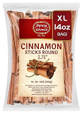 Spicy World Cinnamon Sticks 14 Oz Bag 100 Sticks - Strong Aroma, Perfect for Baking, Cooking & Beverages - 3+ Inches Length - Cassia Saigon Cinnamon from Vietnam