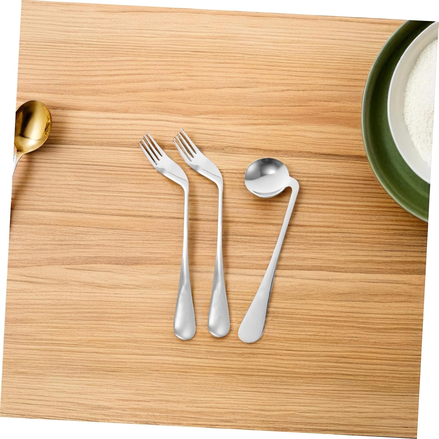 Angled Stainless Steel Feeding Utensil Set for Elderly and Patients