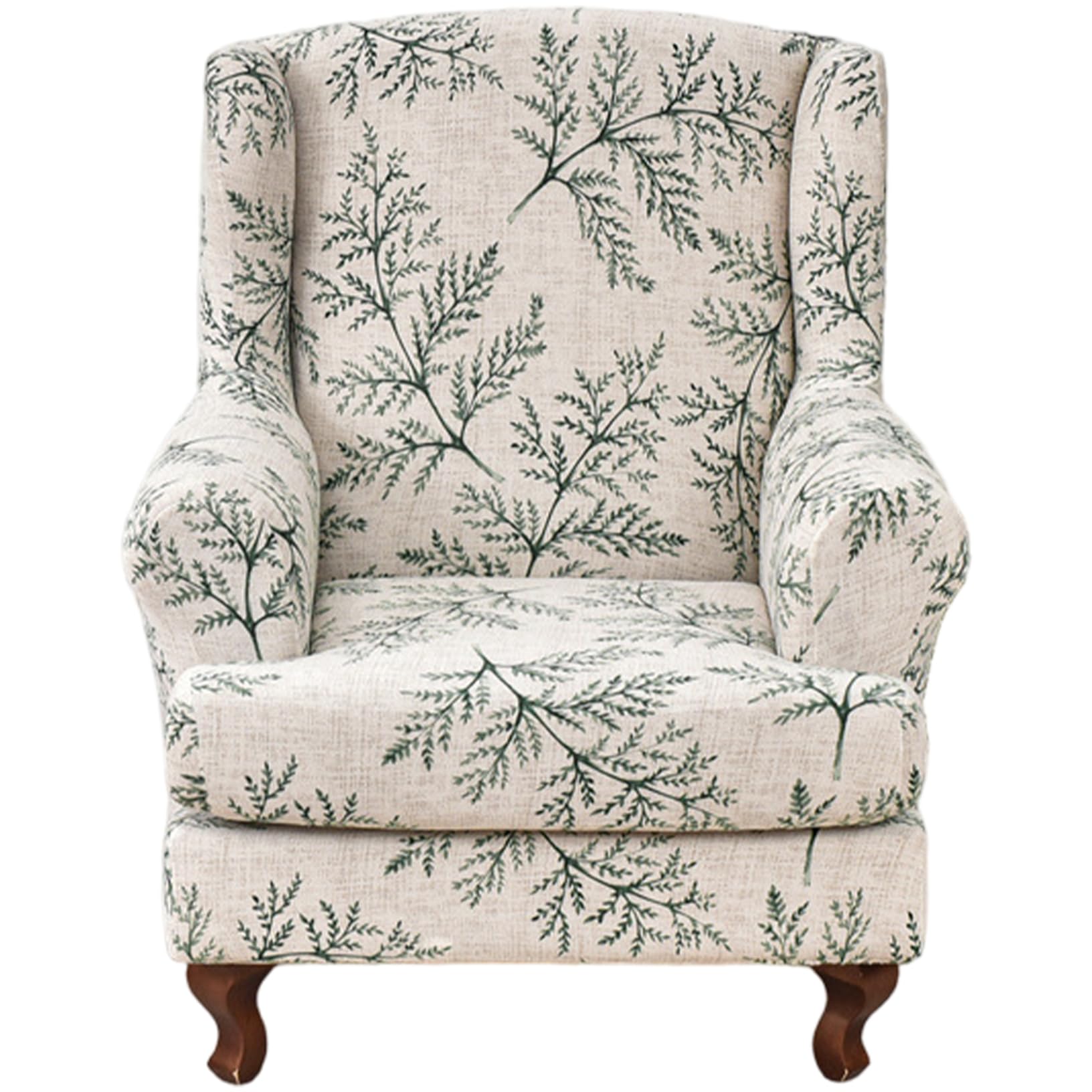 Yeaxxsqy Stretch Wing Back Chair Covers with Arms Leaf Printed, Washable Armchair Slipcover with Elastic Bottom for Living Room Bedroom Hotel, Wingback Chair Slipcover