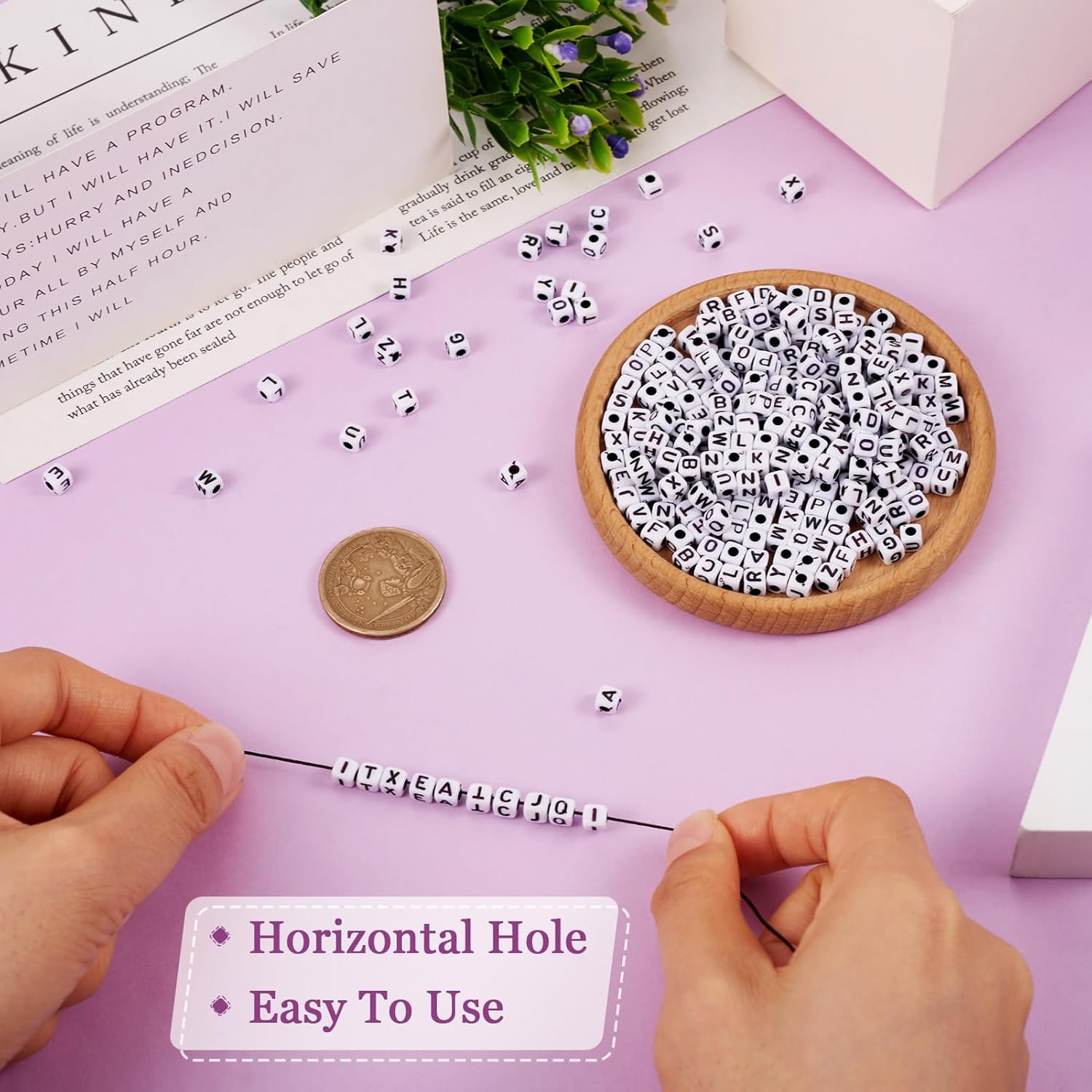 FASHEWELRY 1300Pcs Square Acrylic Letter Beads 4-5mm Cube Letter A-Z Alphabet Beads White Pony Beads for DIY Friendship Bracelet Jewelry Making - Image 2