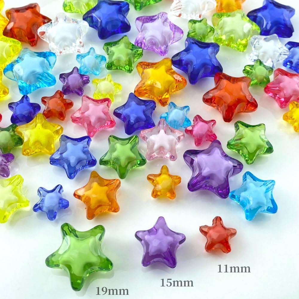 Jmassyang 220 Pcs 11mm Acrylic Star Pony Beads Colorful Clear Loose Spacer Plastic Beads for DIY Necklace Earrings Lanyard Jewelry Making Home Decoration(Mixed Colors) - Image 2