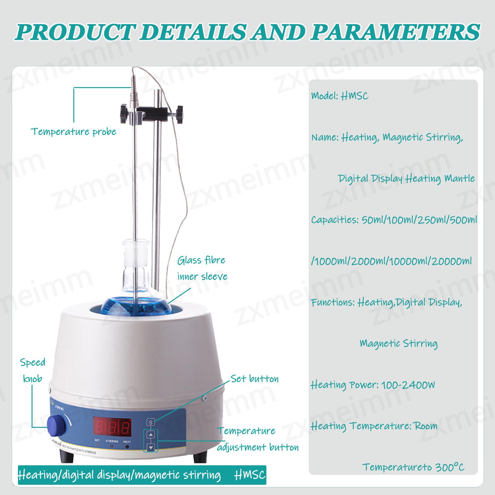Calentador de balones de Laboratorio Agitador magnético,Manta calefactora termostática con sonda de Control,función de Temporizador,Manta calefactora 500ml