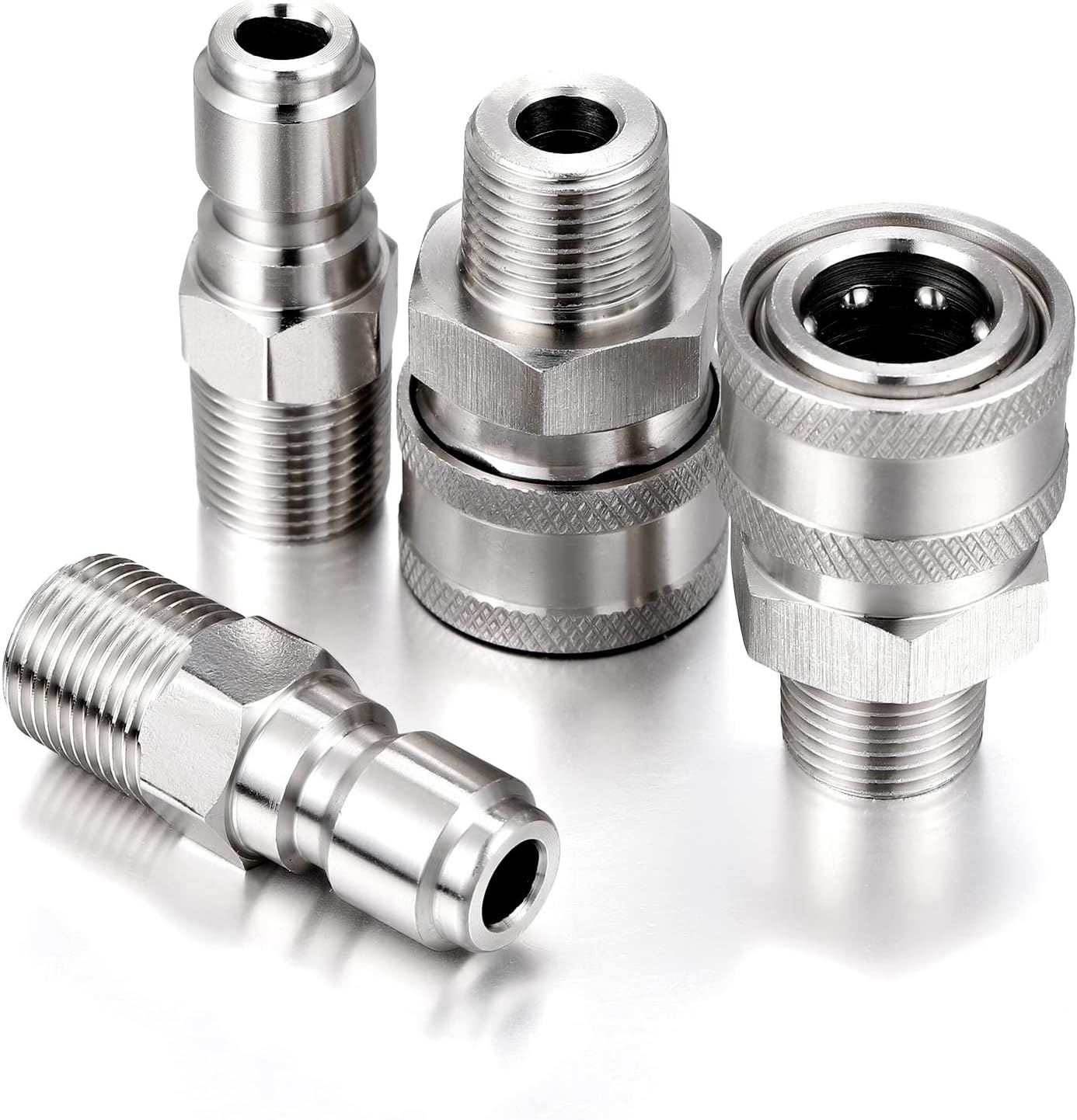 Shimeyao 4 Sets NPT 1/4 Inch Pressure Washer Coupler Quick Connect Plug Male Female 1/4 Quick Connect Fittings Pressure Washer Adapters Accessories(External Thread)
