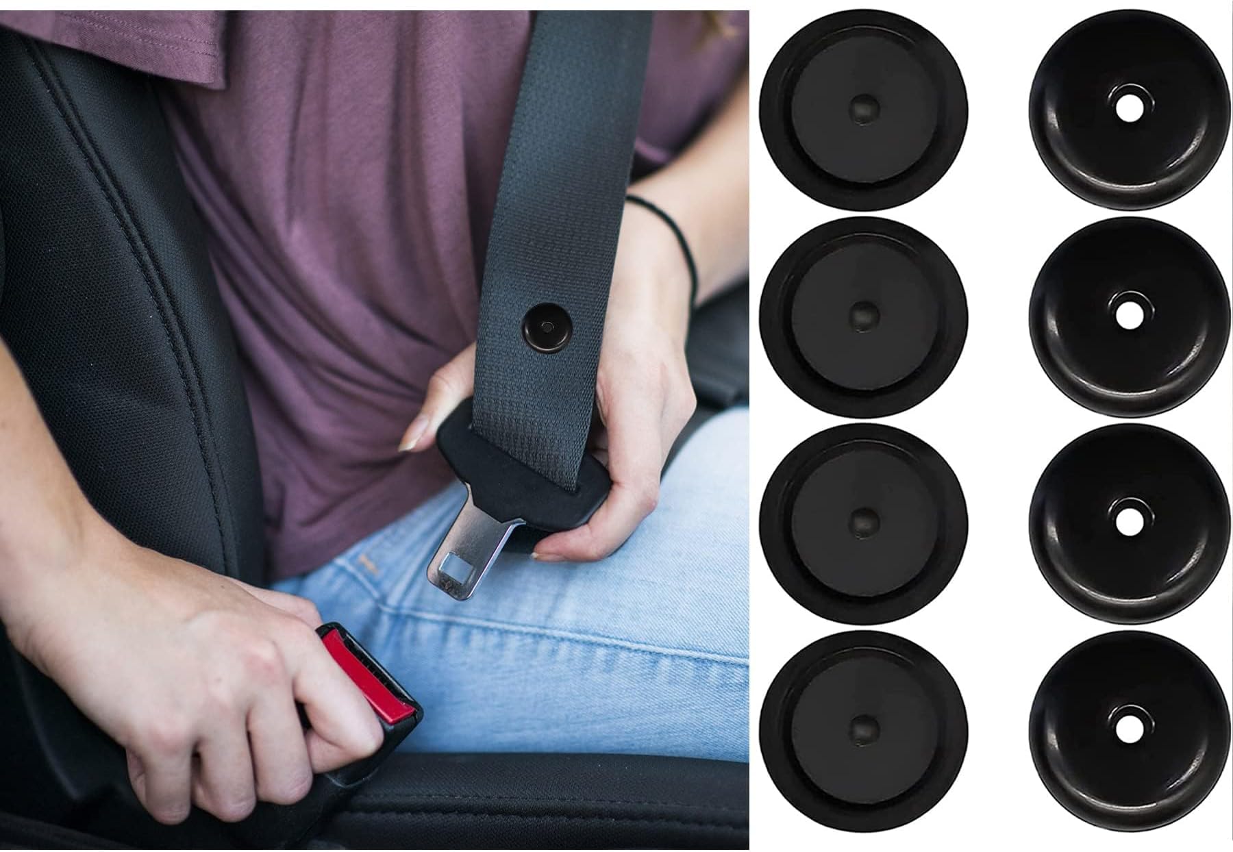 4 Sets Seat Belt Stop Buttons, Seat-Belt Stopper Clips Snap-On System, No Welding Required Seat Belt Stop Button Buttons Prevent Seat belt Buckle from Sliding Down