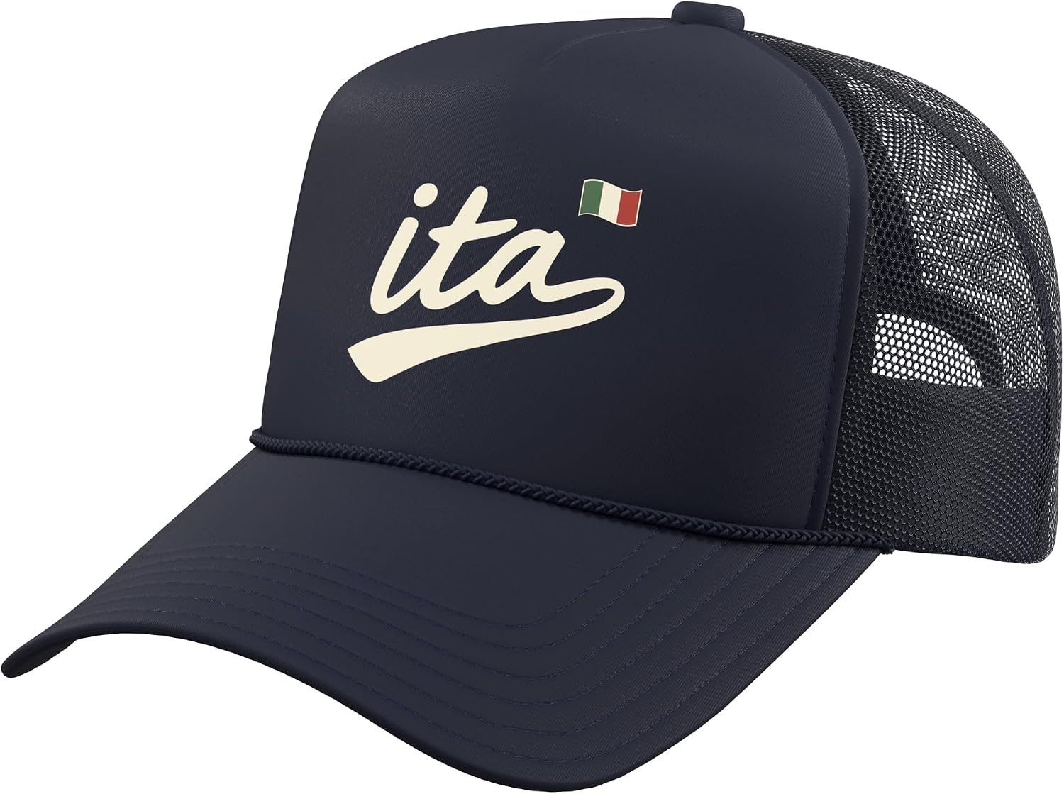 Italy Vintage Script Fan Trucker Hat with Adjustable Mesh Back