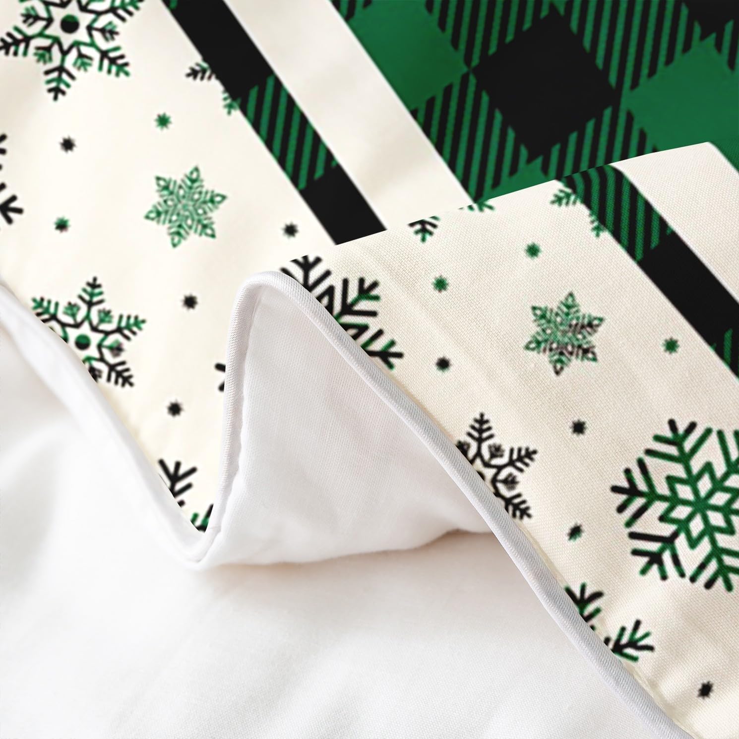 Erosebridal Christmas Pure Cotton Duvet Cover King Size,Dreamy Sparkle Winter Snowflakes Soft Comfy Bedding Set,Geometric Buffalo Plaid Comforter Cover,Snowflakes Flower Print Quilt Cover