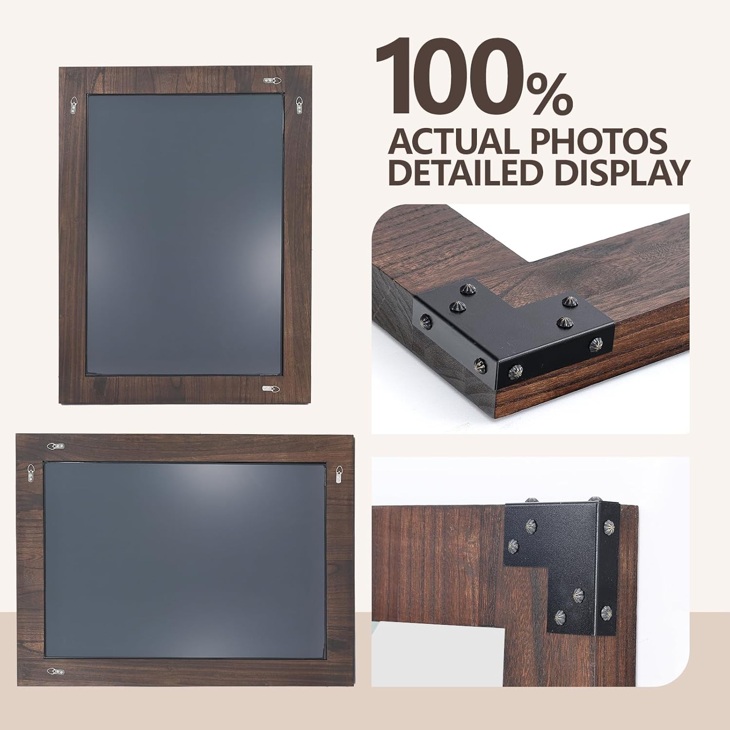 40x30 Hanging Wall Mirror, Wooden Frame Vanity Mirror for Bathroom, Bedroom, Dark Walnut