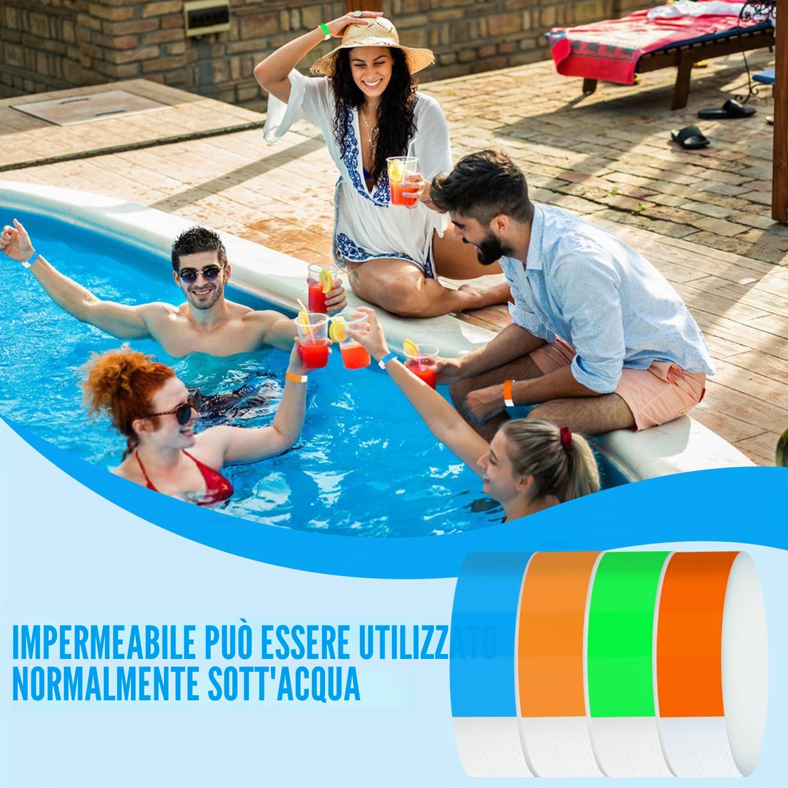Braccialetti Carta Impermeabili Colorati 400 Pezzi 4 Colori 25×2cm per Festival Feste