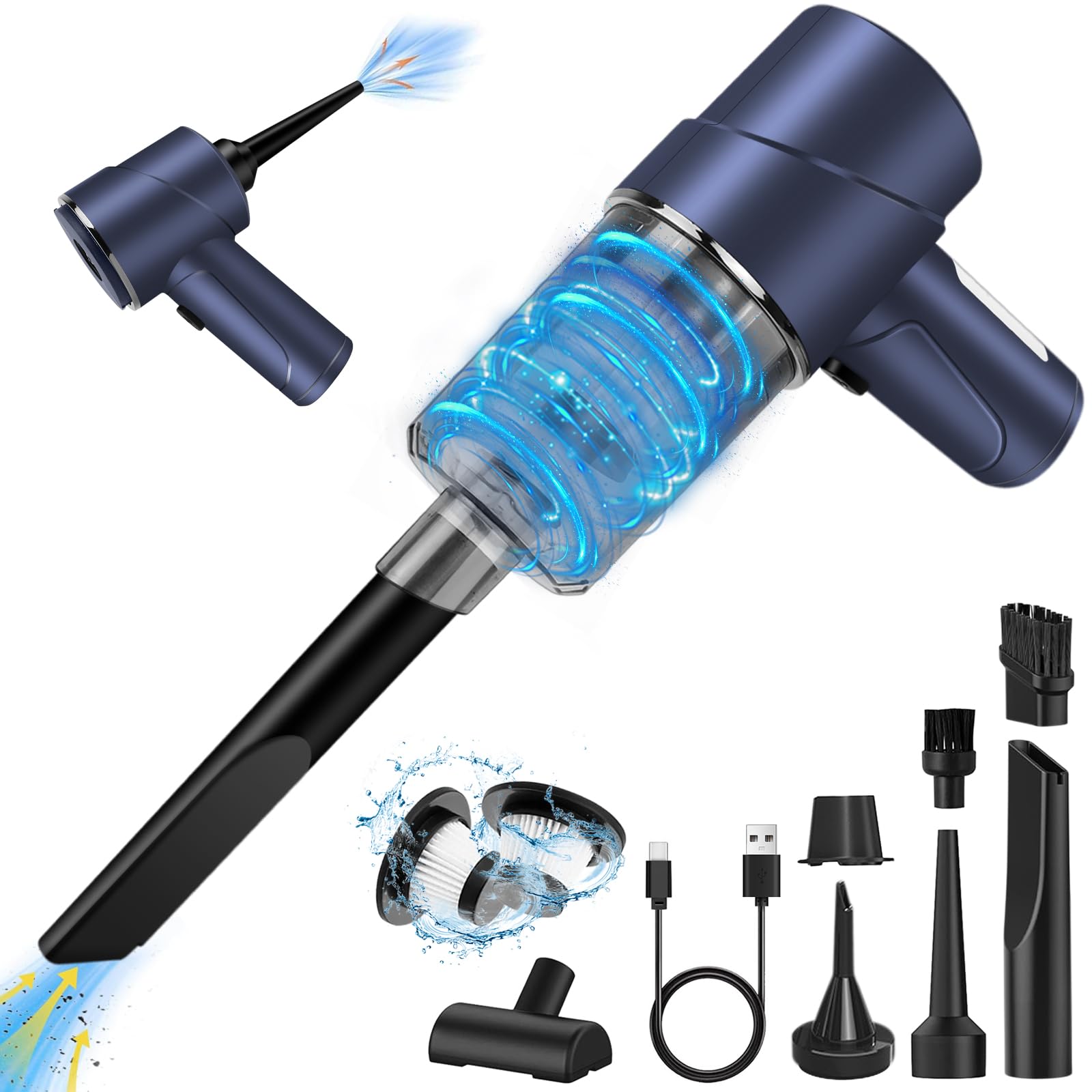 Aspirateur Voiture Portatif Puissant – 6000 Pa, Rechargeable USB, Compact – Avec Accessoires Pour Nettoyage Auto & Maison