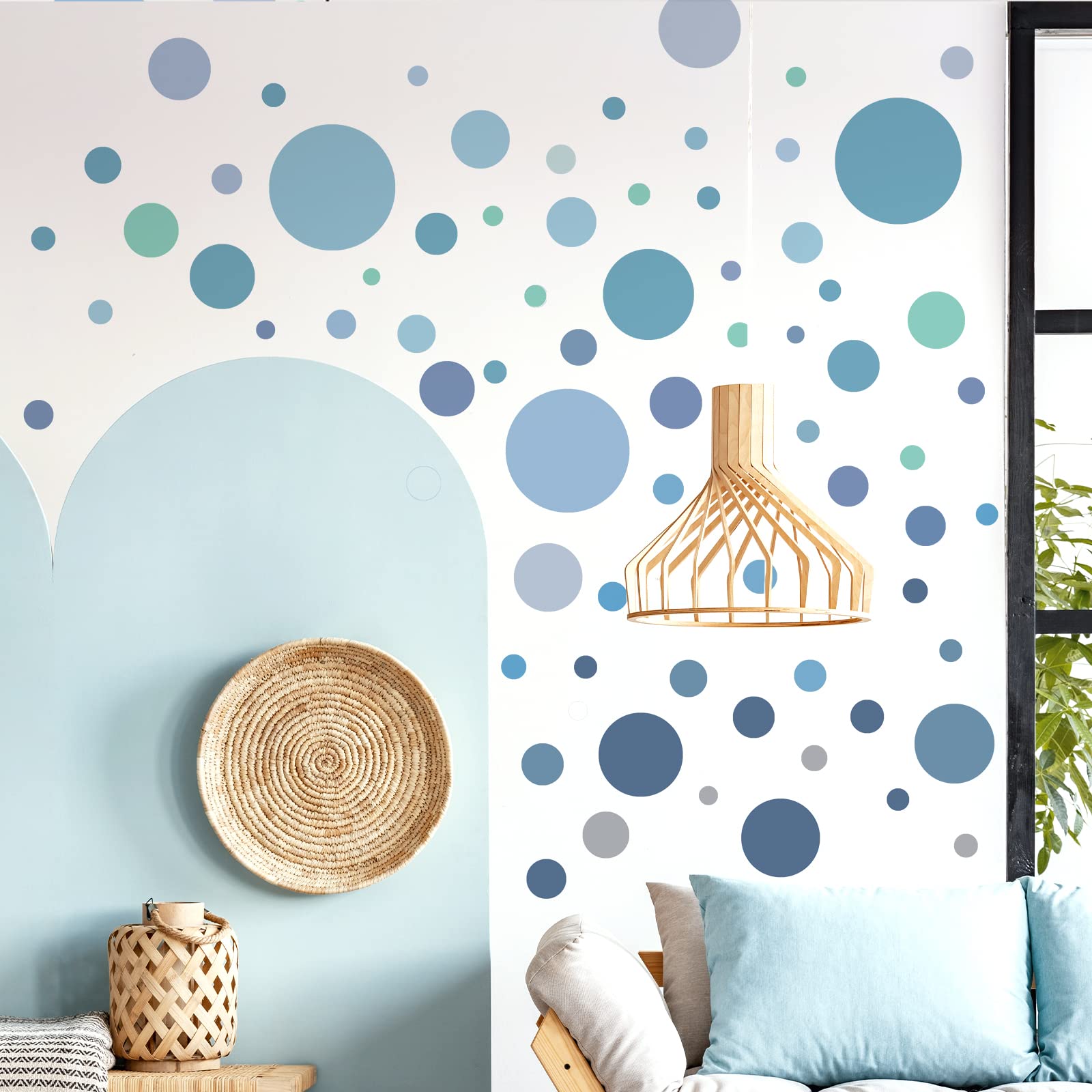 WandSticker4U®- [6 fogli, 93 pezzi] Adesivi murali bambini POIS azzurri/blu/verde pastello, Pois adesivi per mobili pareti decorativi cameretta I Adesivi pois punti decorazioni camera da letto GRANDE