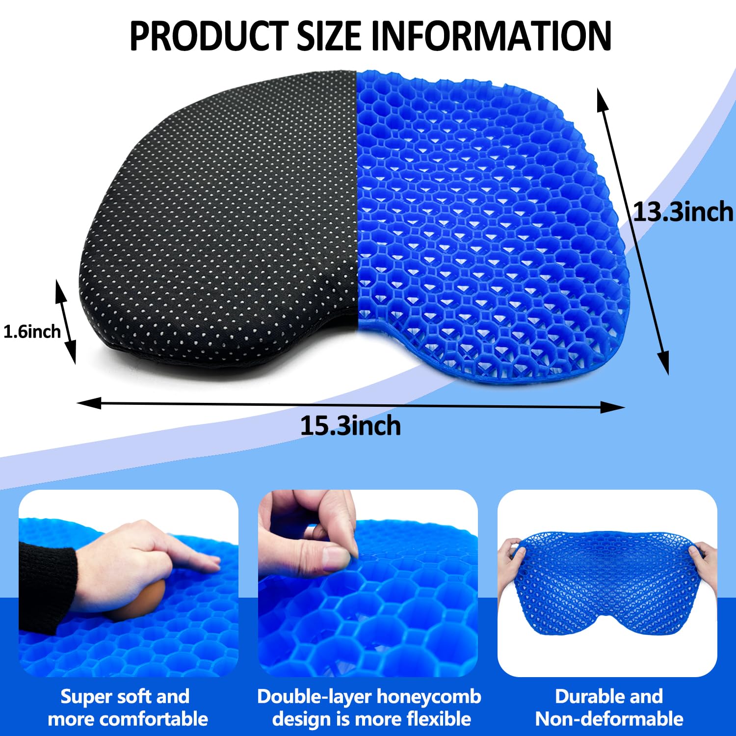 UPDOPEF Anti Slip Kayak Seat Cushion, Thicken Anti Slip Waterproof Gel Kayak Seat, Canoe Seat Cushion Kayak Accessories Kayak Canoe Boat Equipment for Stadium Sit Fishing Kayak (blue-1pcs)