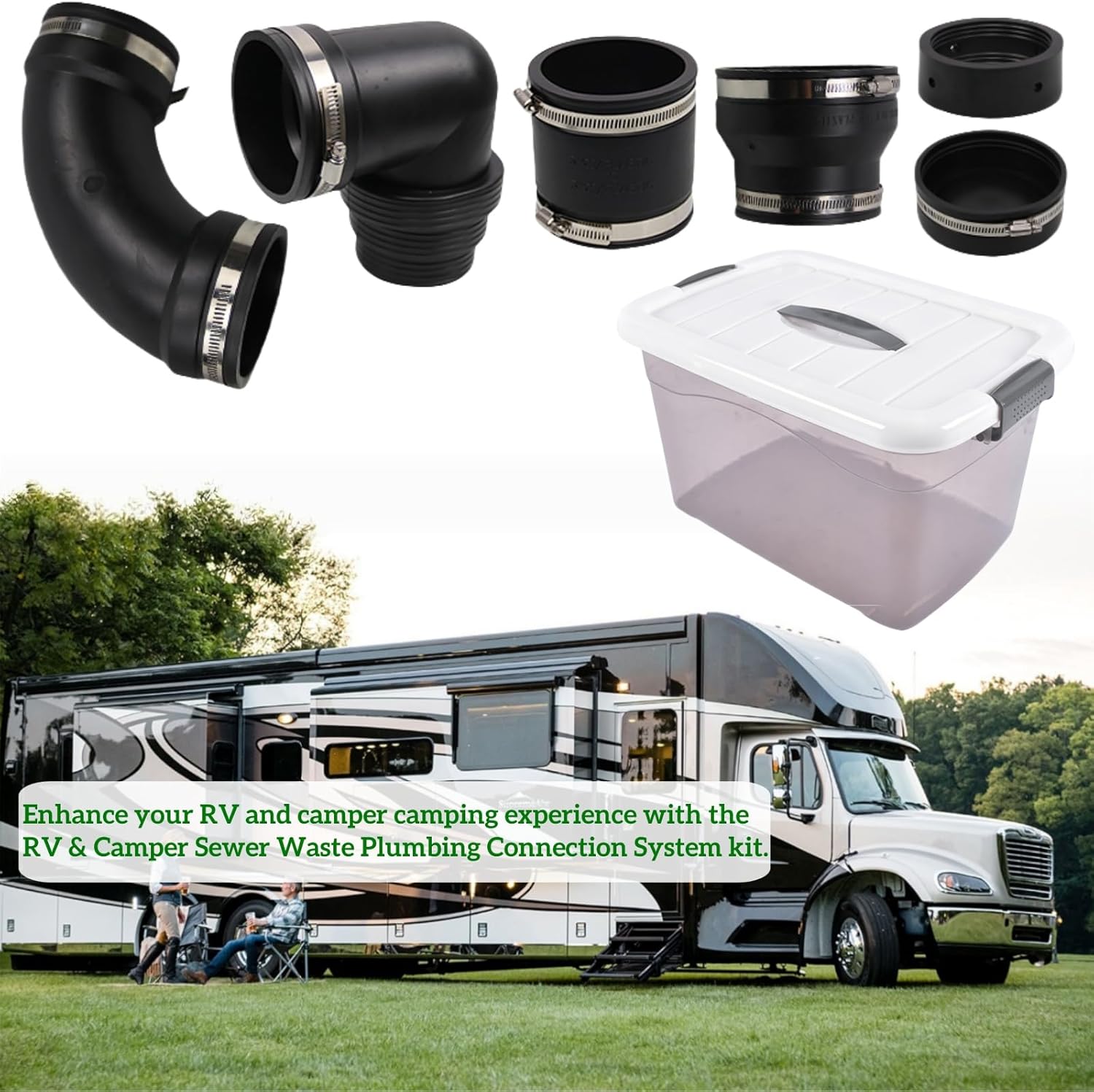 RV & Camper Sewer Waste Plumbing Kit with Slip Fit Coupling Adapter, for 3 Inch PVC Pipe, Universal RV Sewer Hose Fitting & Drainage System Accessories Mixizap
